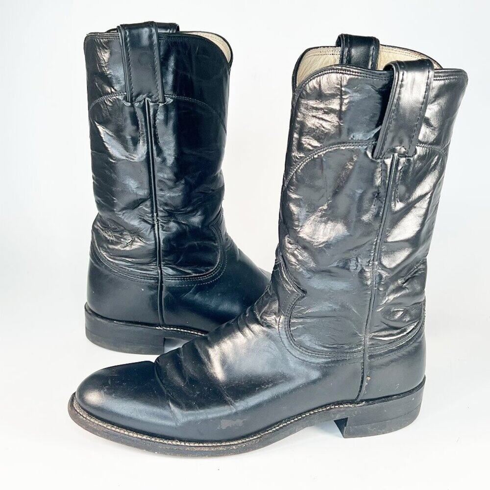 Justin Original Roper Black Leather Western Cowboy Boots Women 6